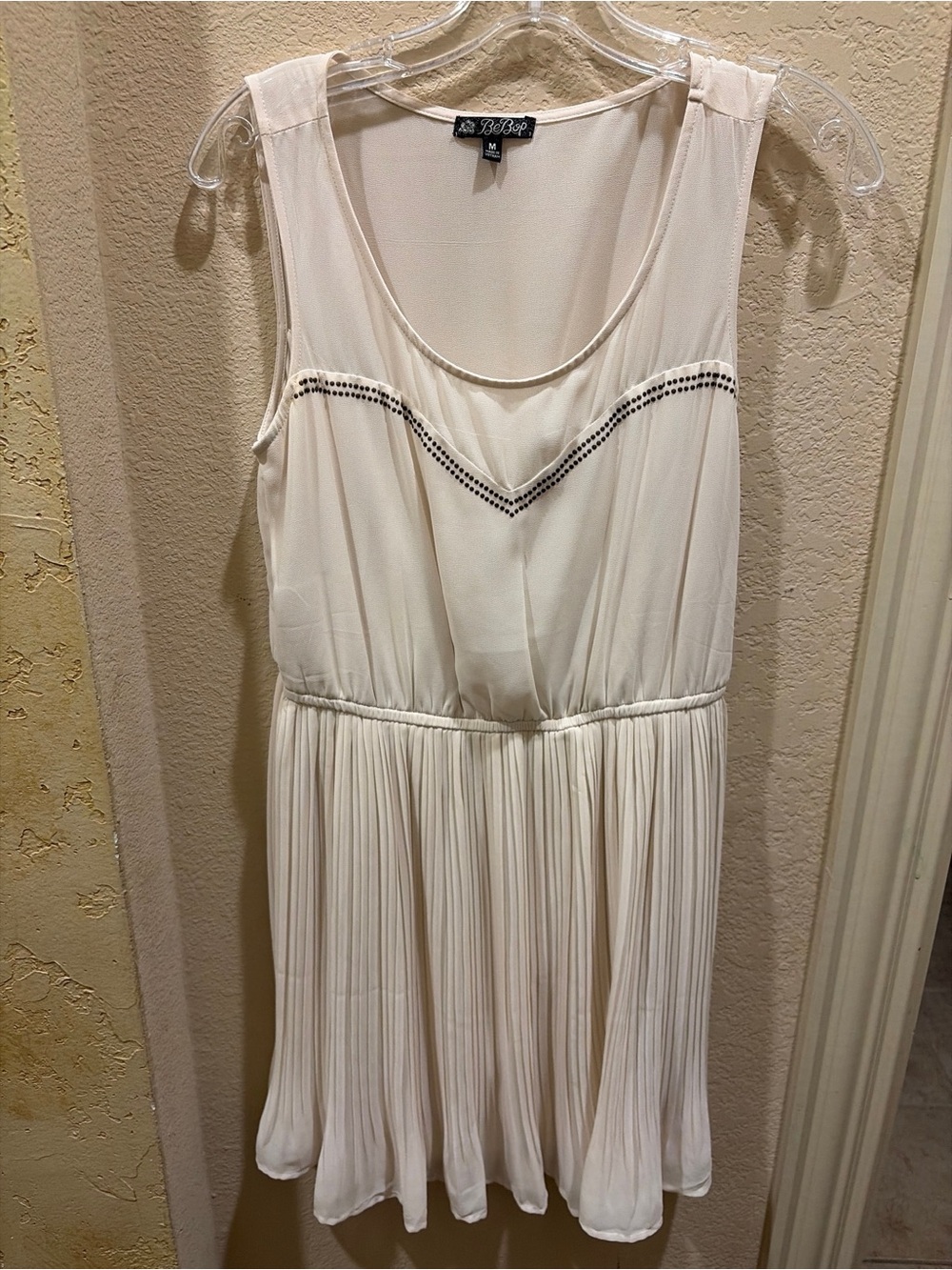 BeBop Ivory Pleated Sleeveless Mini Dress with Contrast Trim